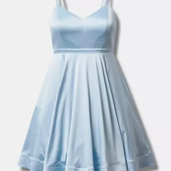 Torrid Mini Satin Skater Dress In "Skyway" Blue- NWT- Size 24 - Picture 4 of 7
